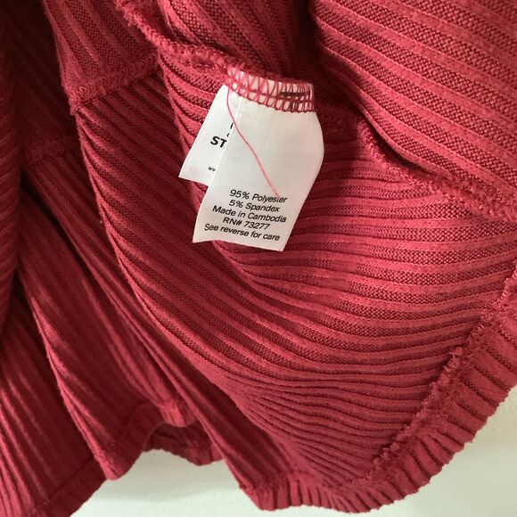 Red Ribbed Layered Ruffle Feminine Cozy Casual Autumn Fall Long Sleeve Top L - Picture 5 of 9